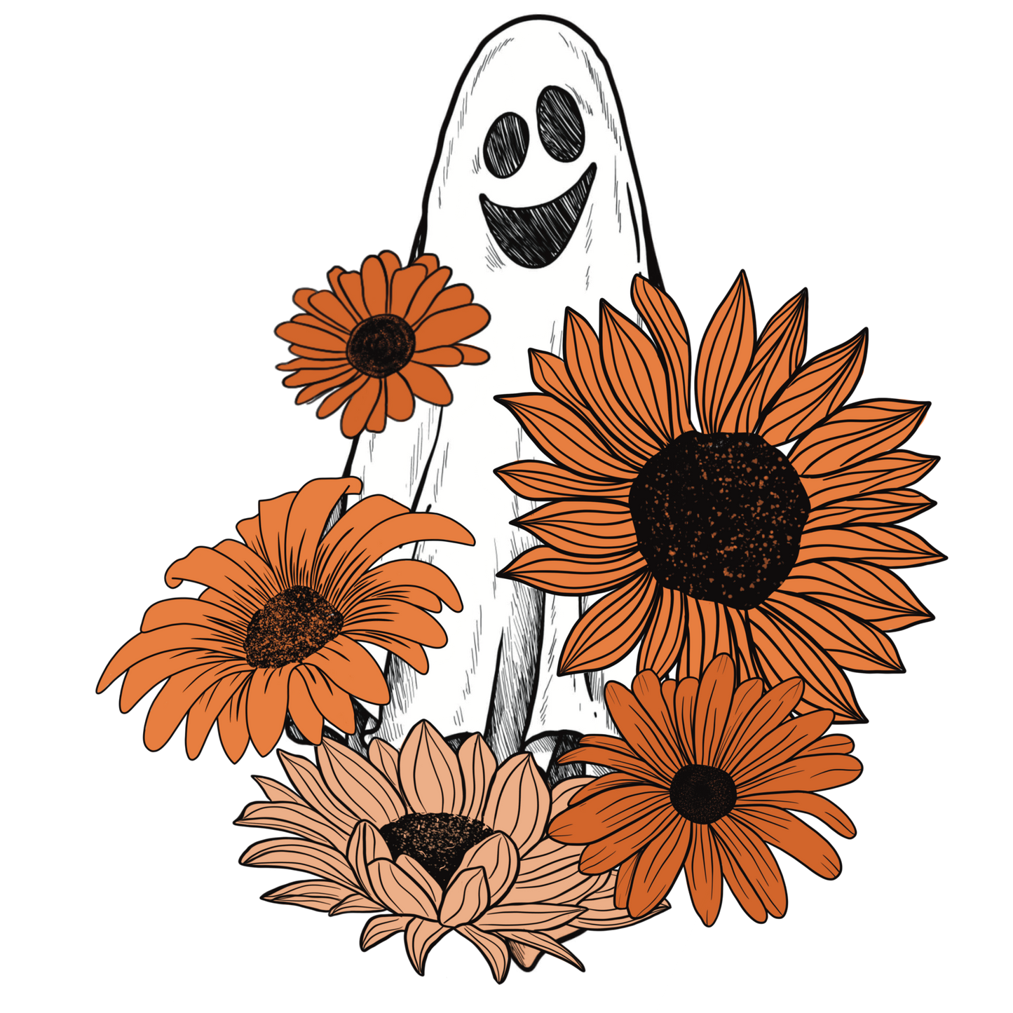 Ghost with Flowers Halloween Design Transfer
