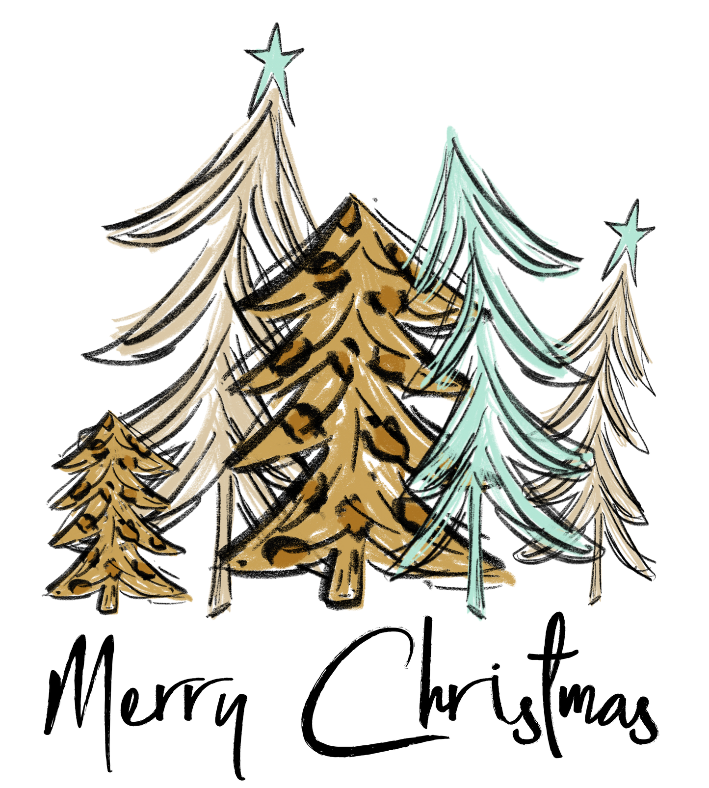 Merry Christmas Cheetah Trees Design Transfer