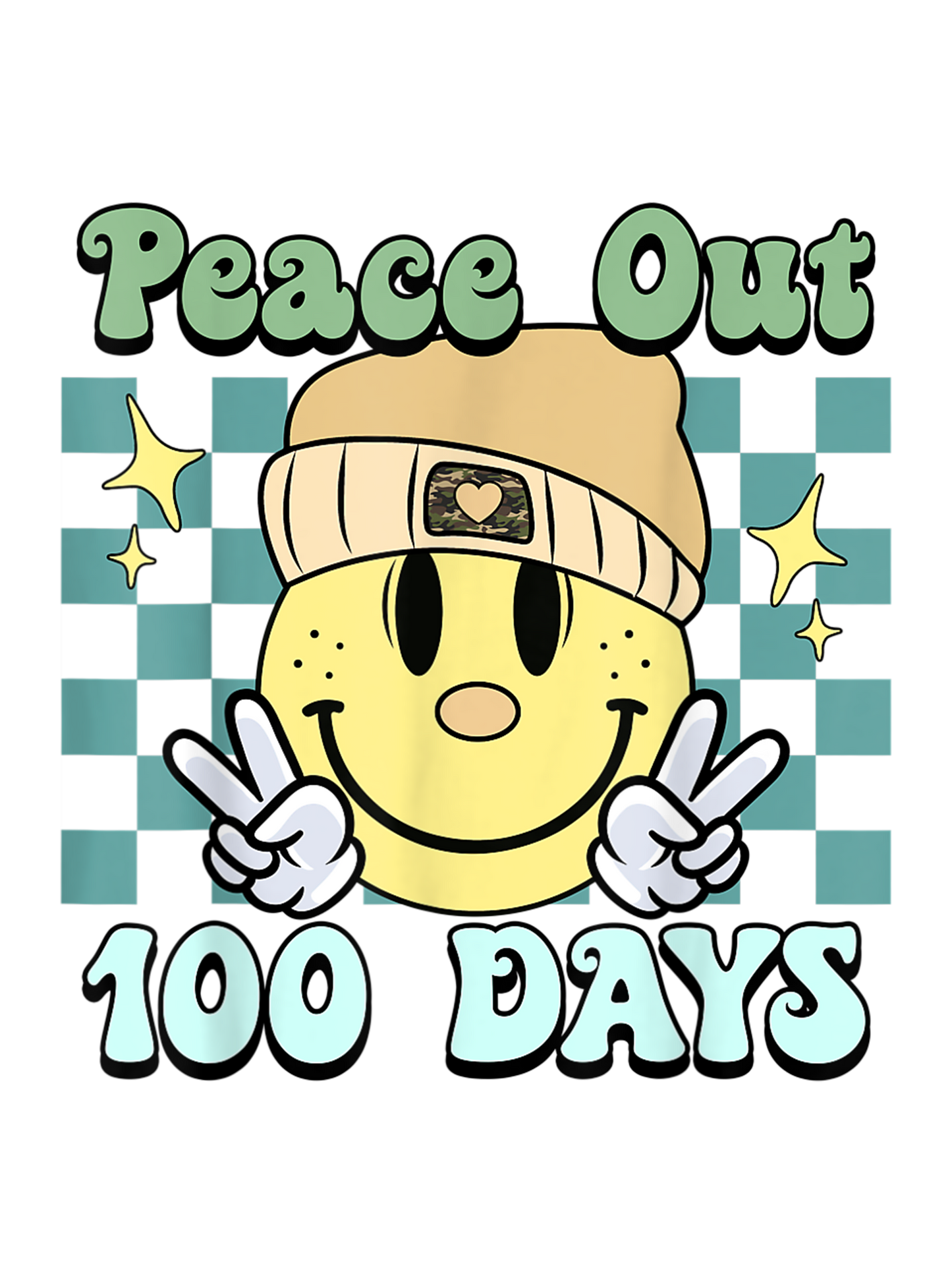 Peace Out 100 Days Yellow Smiley Camo Patch Design Transfer