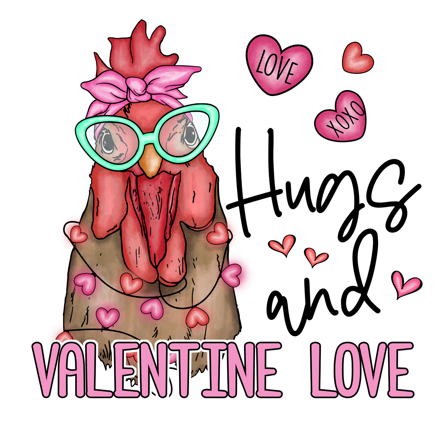 Rooster Hugs and Love Valentine Design Transfer