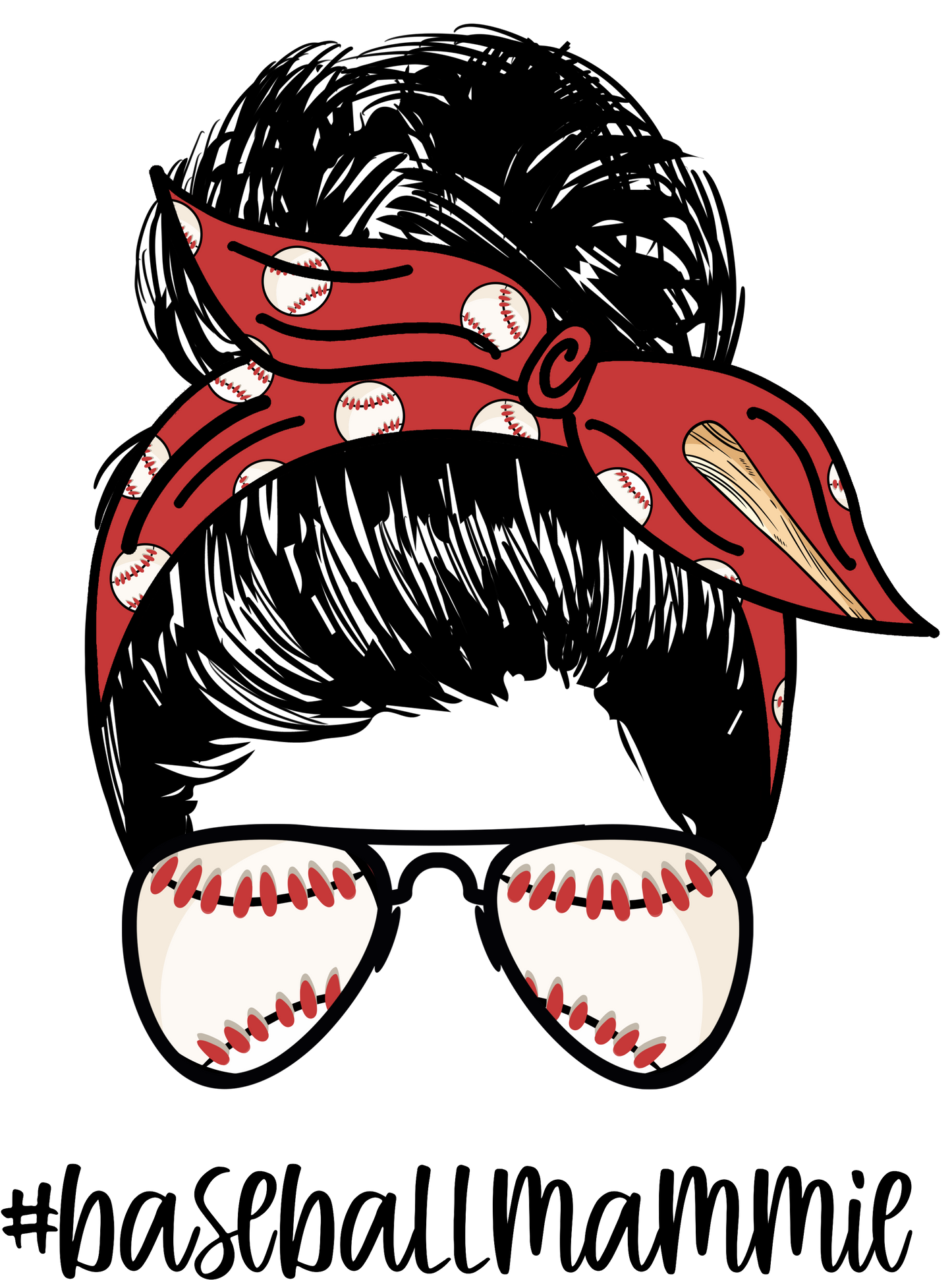 Baseball Mammie Messy Bun Design Transfer