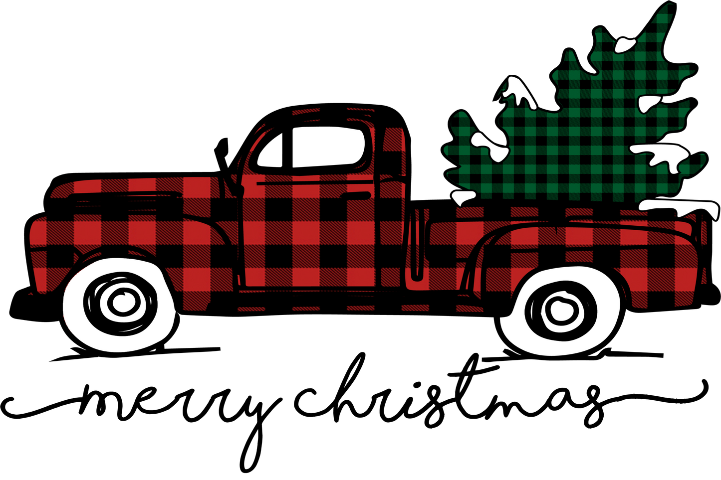 Merry Christmas Plaid Truck Design Transfer