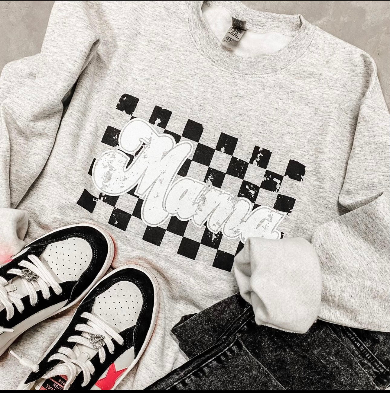 Mama Checkered Sweatshirt-add a Mini for $15 more!