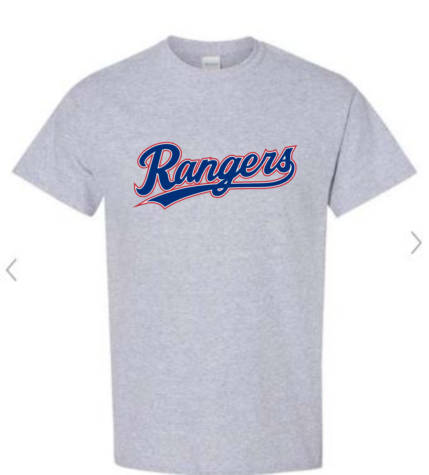 Rangers Baseball Script on Gray