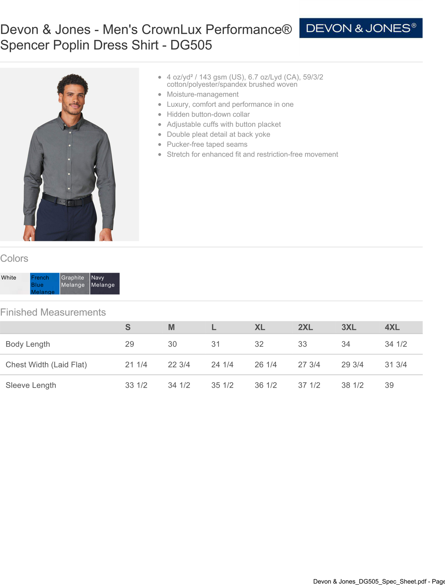 Devon and Jones Men's CrownLux Performance® Spencer Poplin Dress Shirt