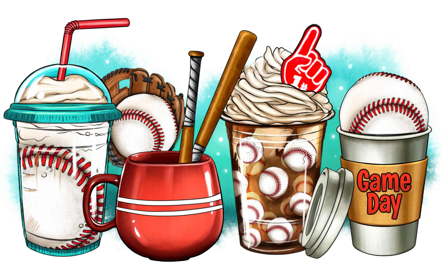 Baseball Frappe Coffee Design Transfer