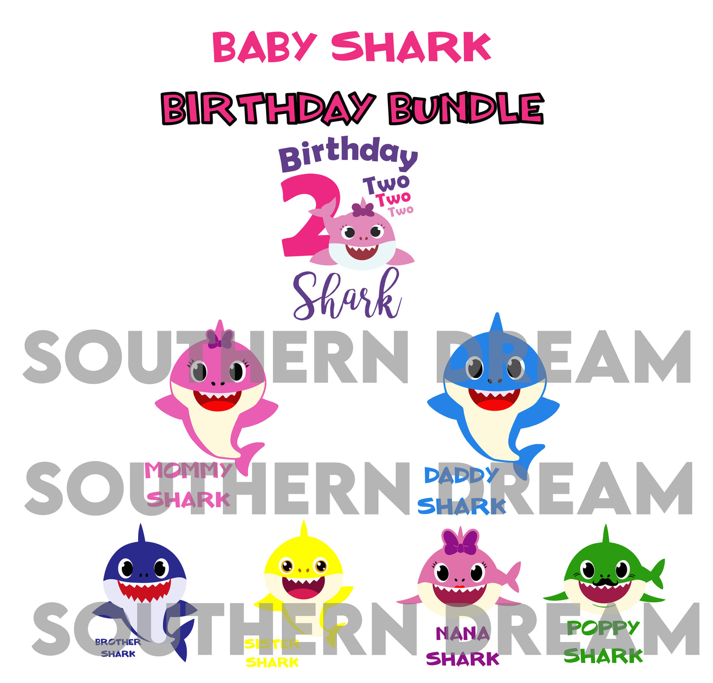 Baby Shark Birthday Bundle SCREEN PRINT TRANSFERS