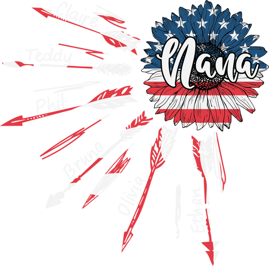 Nana Sunflower Firework with Names Design Transfer