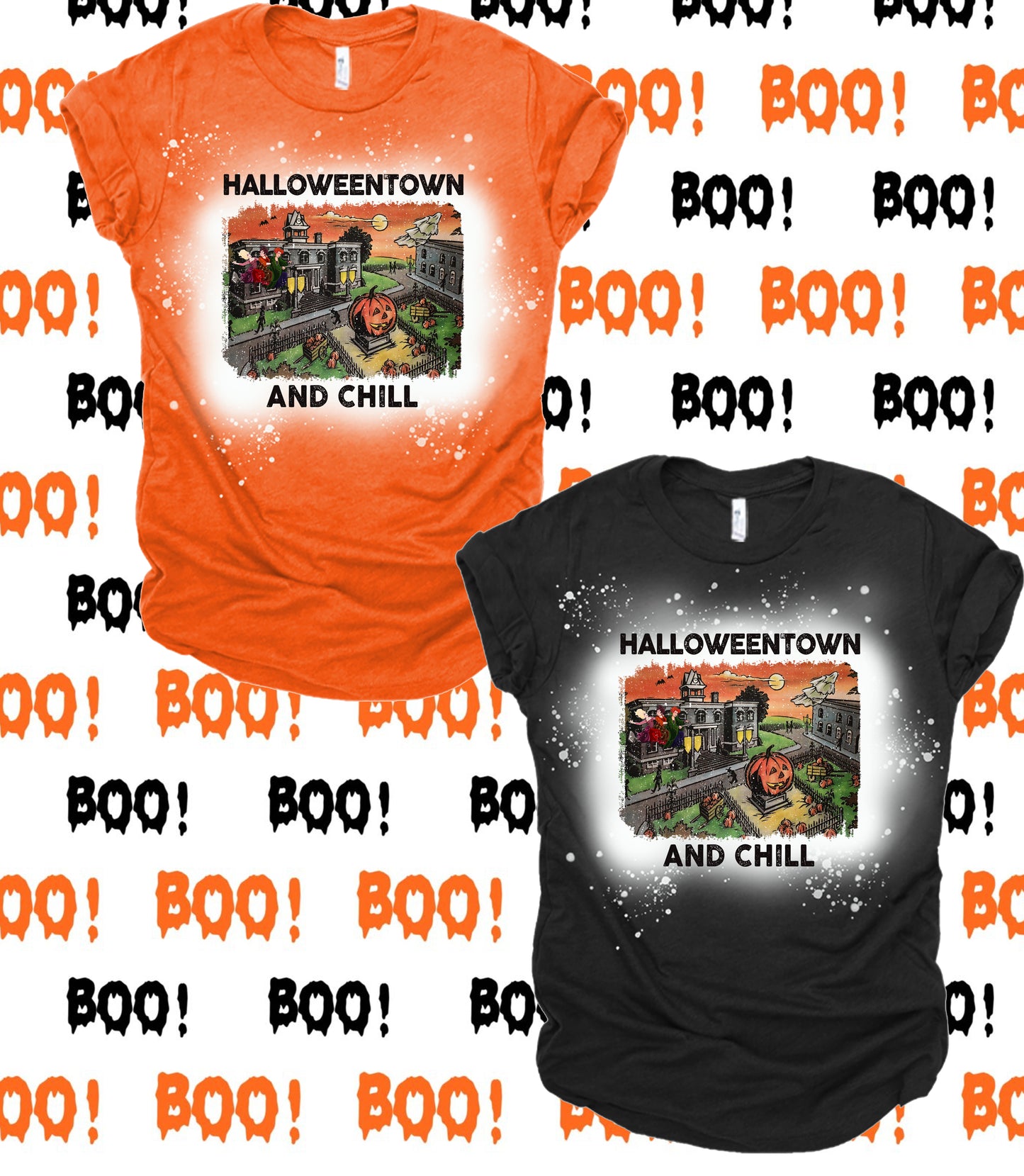 Halloweentown and Chill Bleached Completed T-Shirt