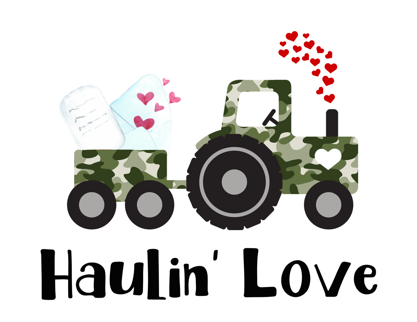 Haulin' Love Valentine Tractor Camo Design Transfer