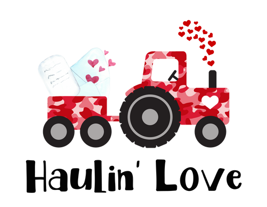 Haulin' Love Valentine Tractor Pink Camo Design Transfer