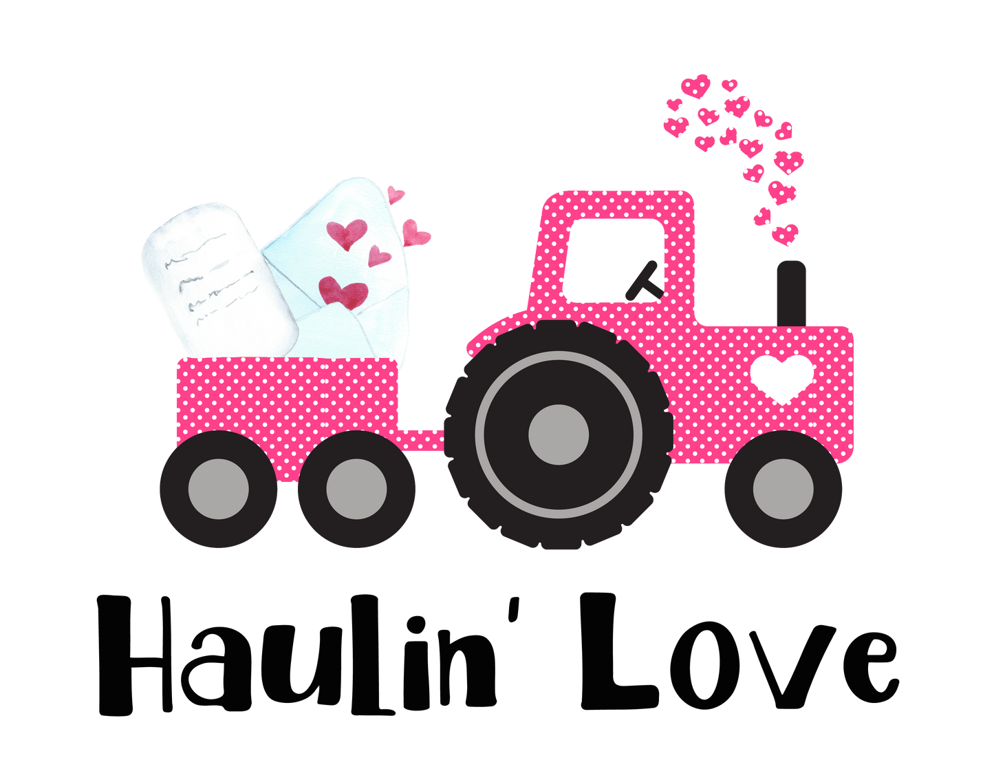 Haulin' Love Valentine Tractor Pink Polka Dot Design Transfer