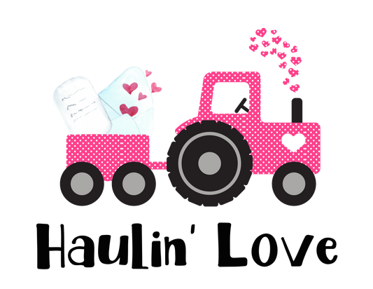 Haulin' Love Valentine Tractor Pink Polka Dot Design Transfer