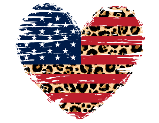 Heart Leopard American Flag Design Transfer