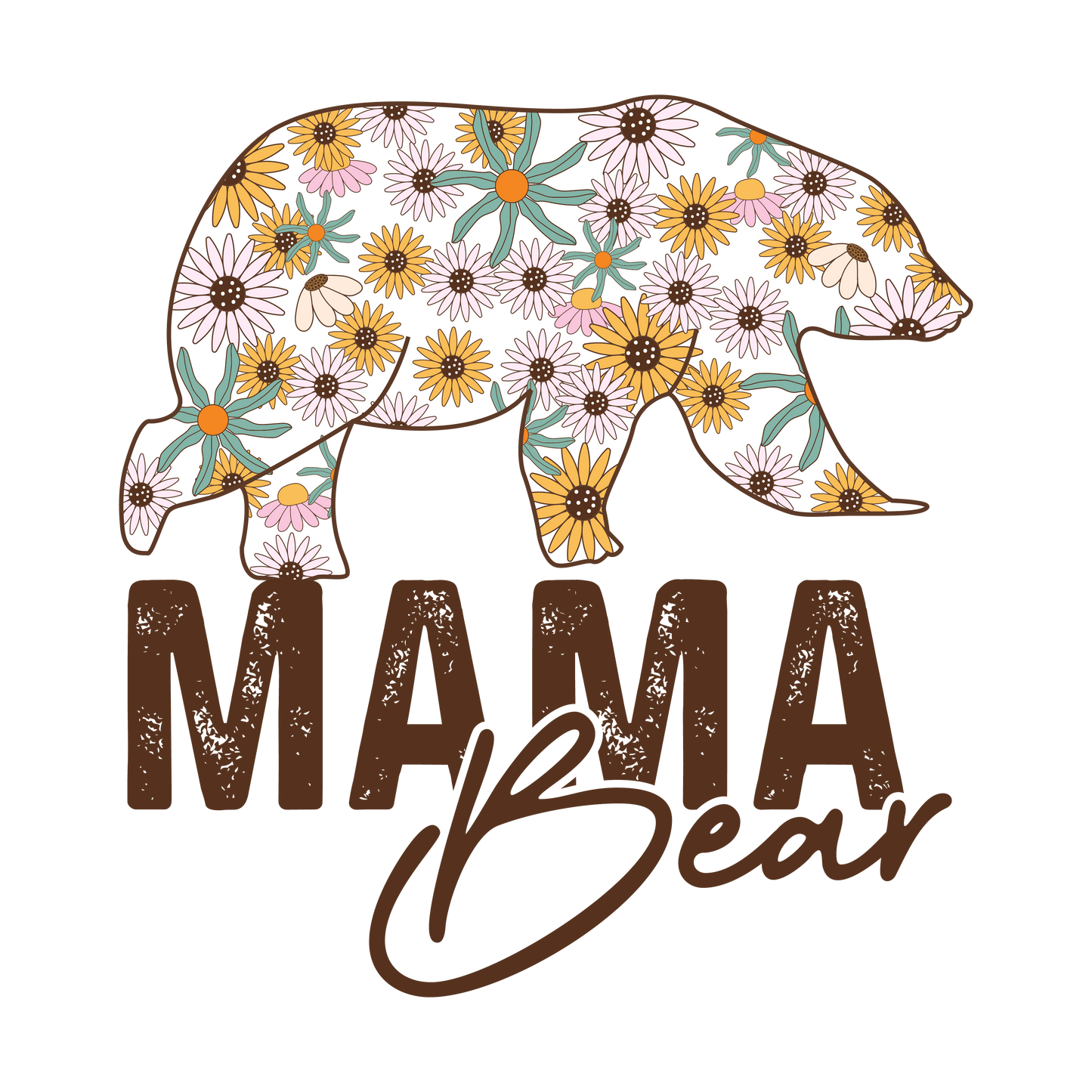 Mama Bear Floral Design Transfer