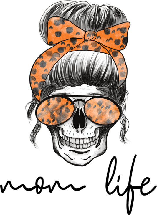 Mom Life Skull Messy Bun Halloween Design Transfer