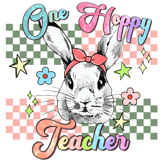One Hoppy Teacher Checkered Design Transfer