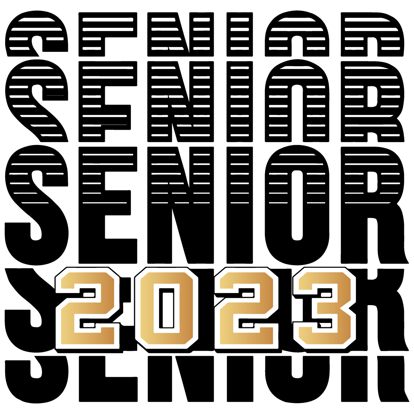 Senior 2023 Gold & Black Stacked Design Transfer