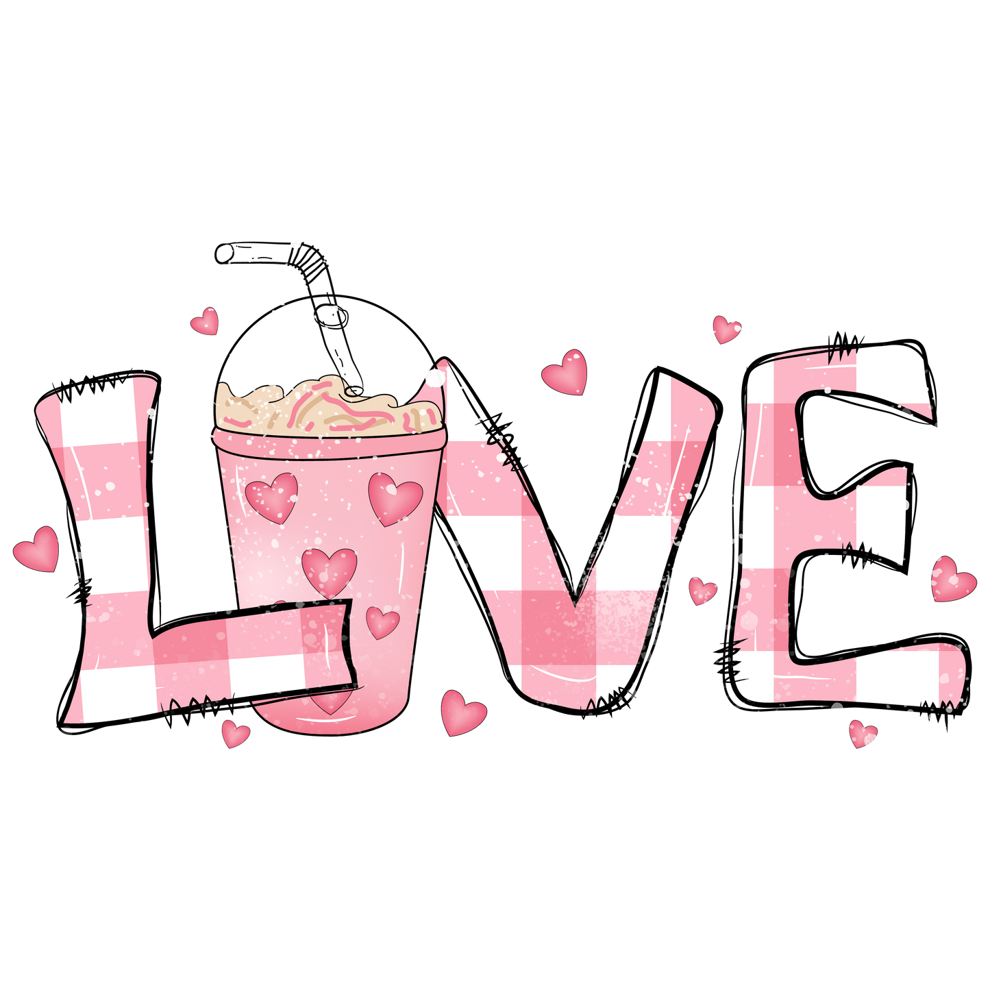 Love Coffee Pink Plaid Valentine Design Transfer