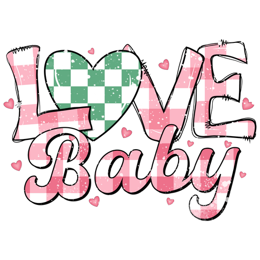 Love Baby Pink Plaid Valentine Design Transfer