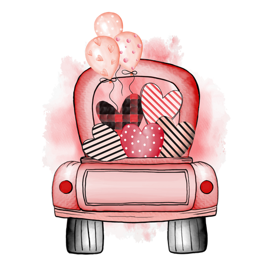 Pink Truck with balloons Valentine Design Transfer