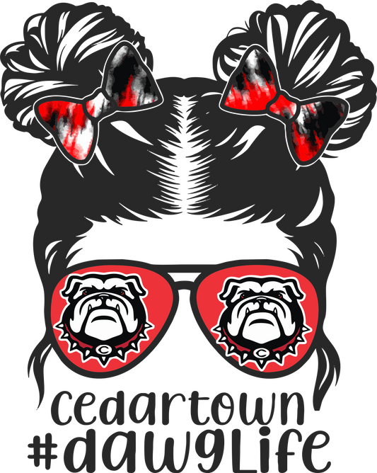 Cedartown Dawg Life Kid Messy Bun Design Transfer