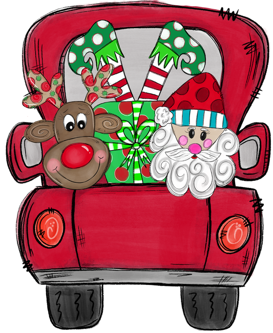 Christmas Truck with Santa, Elf,ReindeerDesign Transfer