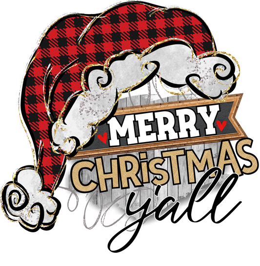 Merry Christmas Y'All Santa hat Design Transfer