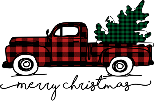 Merry Christmas Plaid Truck  Design Transfer