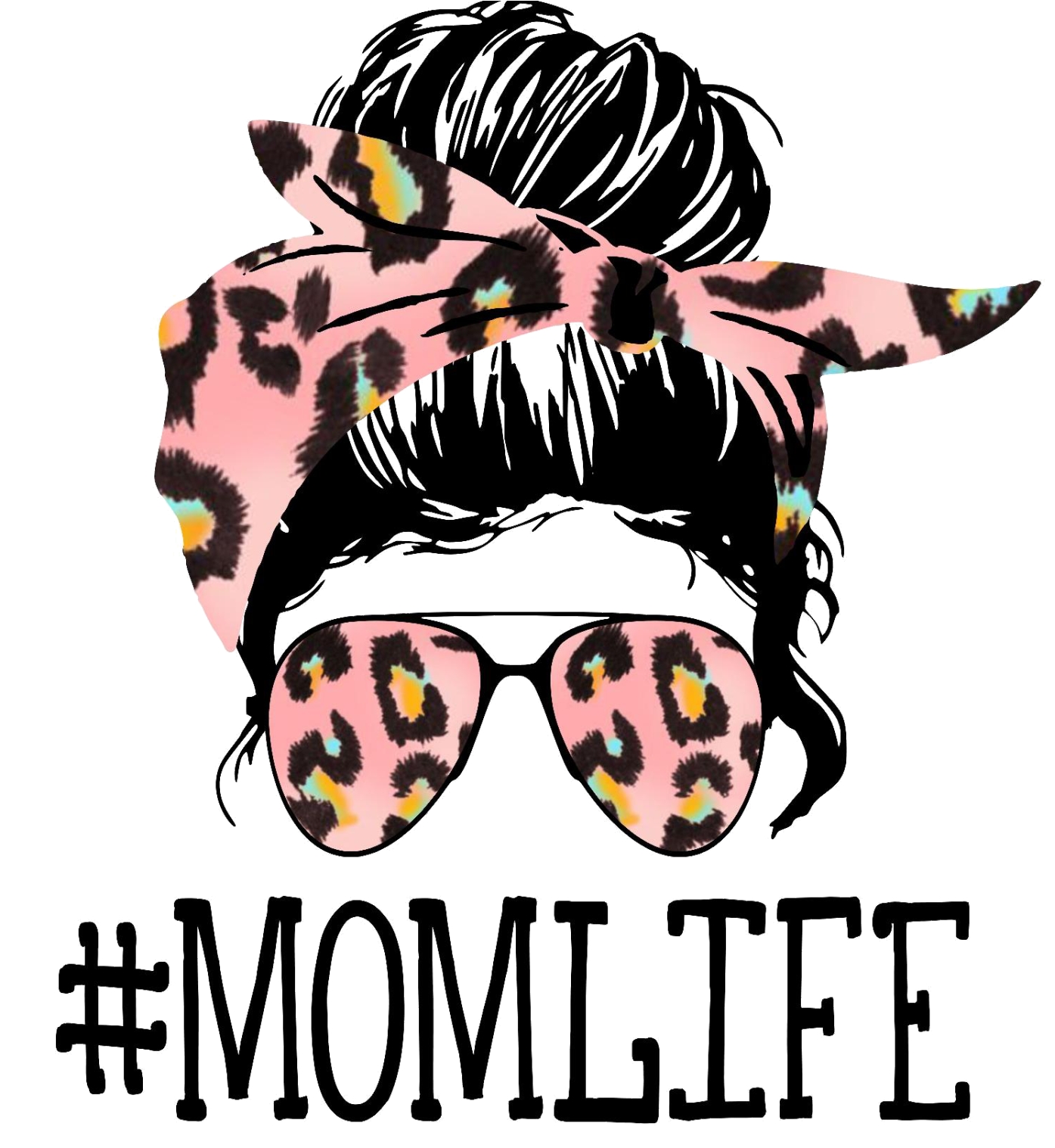 Mom Life Pink Cheetah Messy Bun Design Transfer