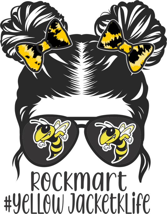 Rockmart Yellow Jacket Life Kid Messy Bun Design Transfer